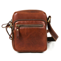 Leather Flight Crossbody Bag with Front Zipper
