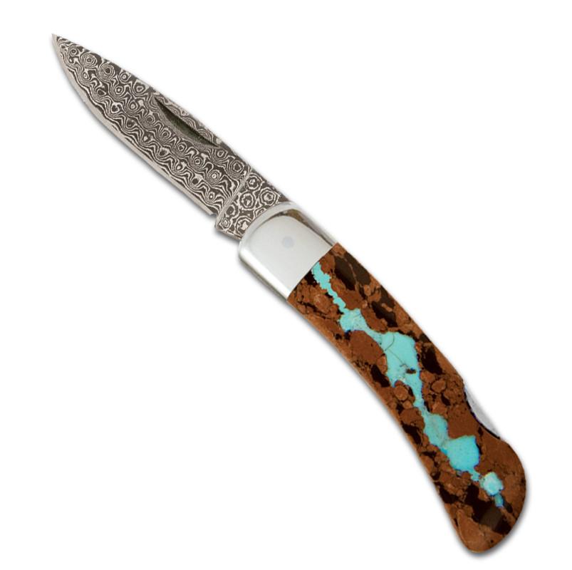 3" Vein Turquoise Damascus Pocket Knife | Double-Sided