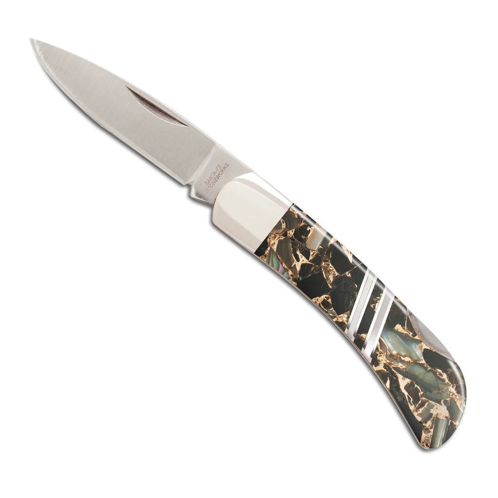 3" Obsidian, Abalone & Bronze Pocket Knife