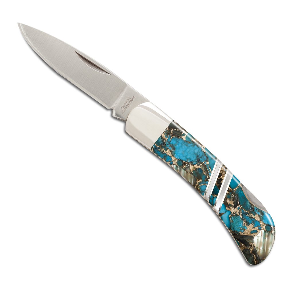 3" Turquoise, Abalone & Bronze Lockback Knife