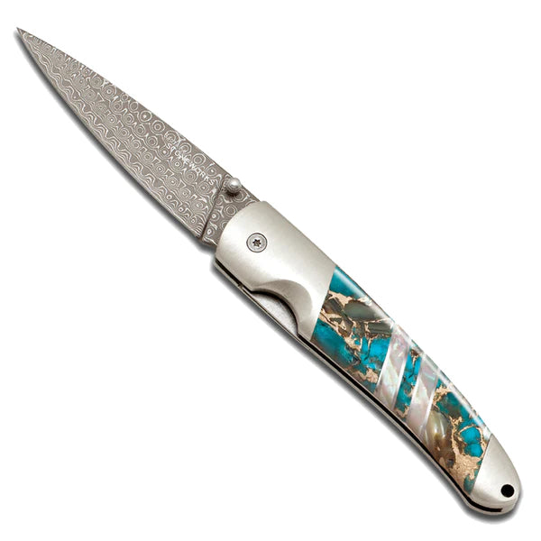4" Turquoise Abalone Bronze Pocket Knife