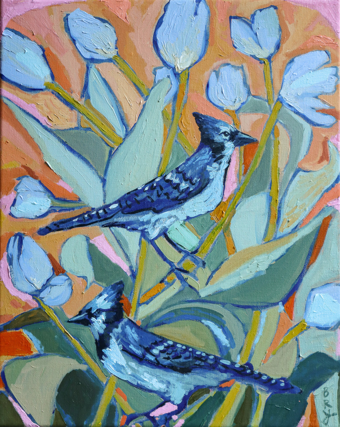 Blue Jay & Tulips | 20x24