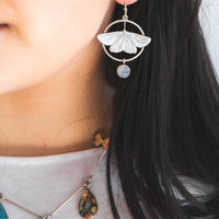 Moonstone White Moth Circle Earrings