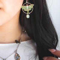 Kyanite Luna Moth Circle Earrings