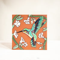 6x6 Hummingbird White Flowers - Terra Cotta Tile