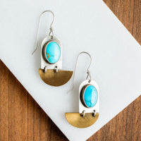 Sonoran Turquoise, Silver, & Brass Athena Earrings