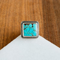 Size 7.5 | #8 Turquoise Square Stamped Split Shank Ring