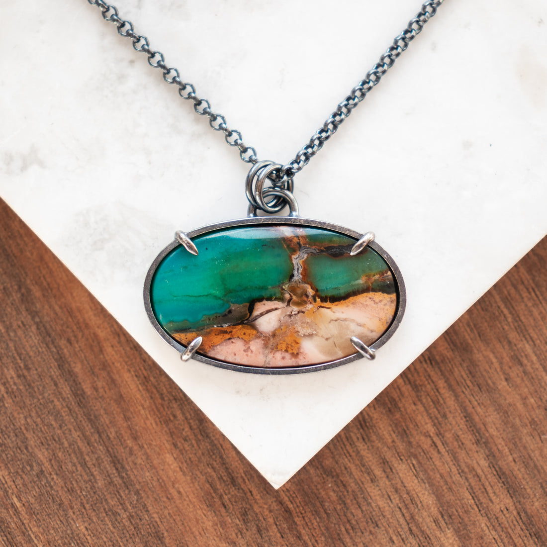 Opal Wood Large Oval Necklace