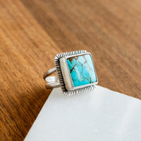 Size 7.5 | #8 Turquoise Square Stamped Split Shank Ring