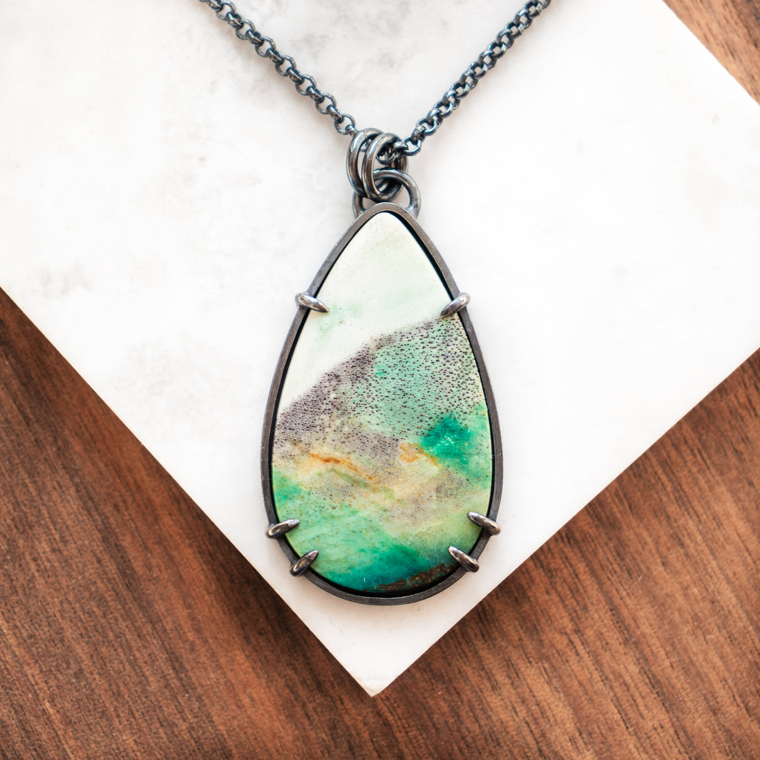 Opal Wood Large Teardrop Necklace