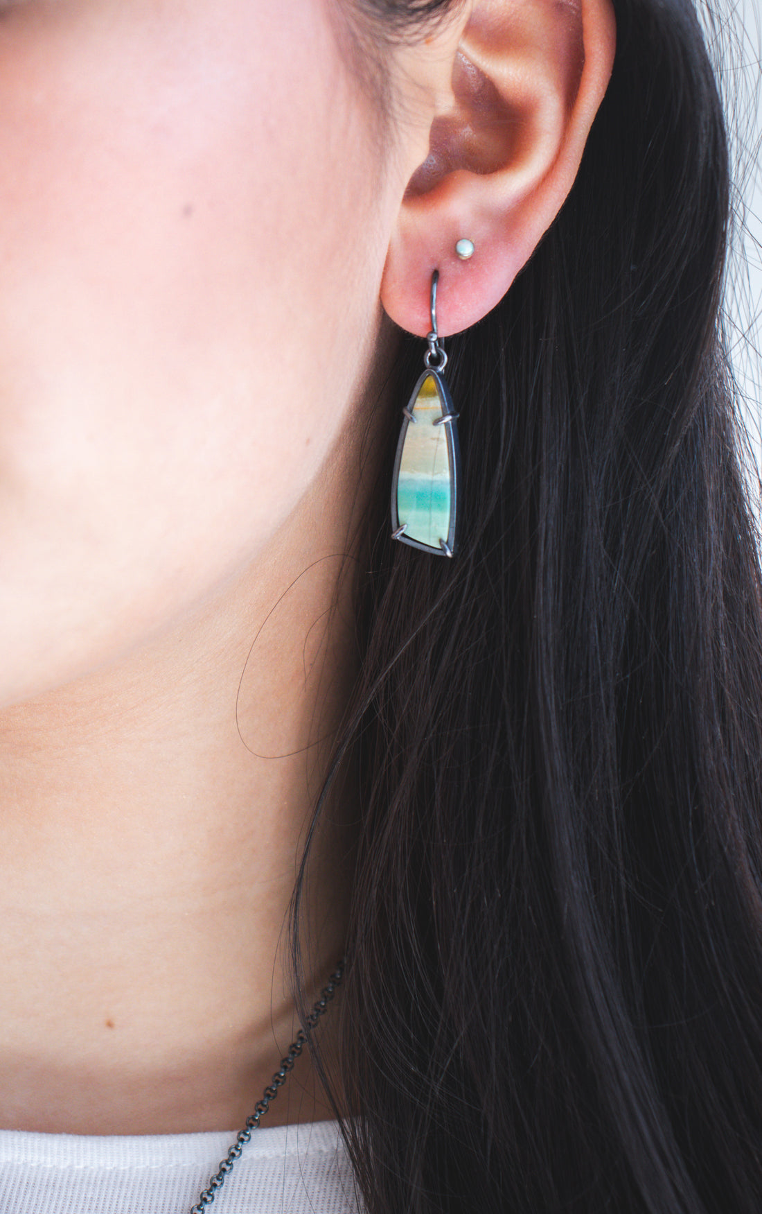 Opal Wood Thin Triangle Earrings