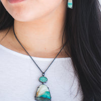 Emerald Flourite, Opal Wood Double Stone Necklace
