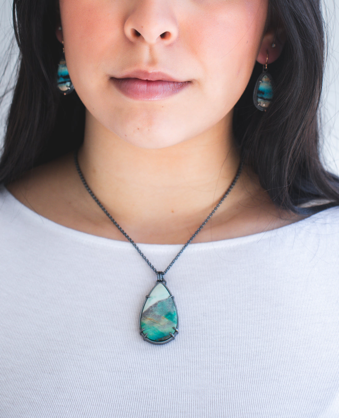 Opal Wood Large Teardrop Necklace
