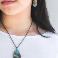 Opal Wood Red, Brown, Blue Necklace