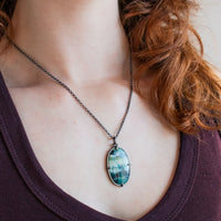 Oval Blue Opalized Wood Necklace no. 2