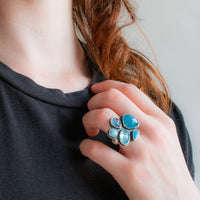 Size 7 | Aquamarine, Opal, Kyanite, & Turquoise Cluster Ring