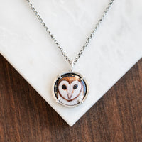 Barn Owl with Stars Enamel Necklace