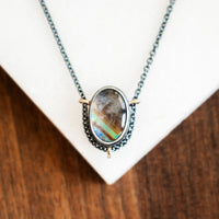 Small Rainbow Moonstone Under Quartz Necklace