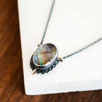 Small Rainbow Moonstone Under Quartz Necklace