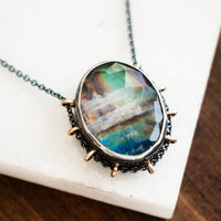 Rainbow Moonstone Under Quartz Necklace