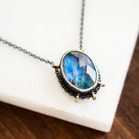 14k Rainbow Moonstone Under Quartz Necklace