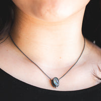 Small Rainbow Moonstone Under Quartz Necklace