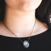Rainbow Moonstone Under Quartz Necklace