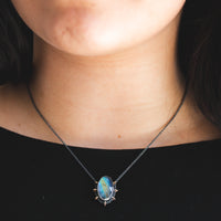 Medium Oval Rainbow Moonstone Under Quartz Necklace