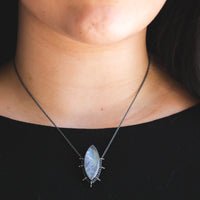 Marquise Rainbow Moonstone Under Quartz Necklace