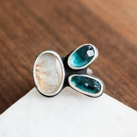 Size 8 | Kyanite/Dendritic Agate 3 Stone Ring no.1