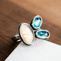 Size 8 | Kyanite/Dendritic Agate 3 Stone Ring no.1