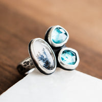 Size 8.25 | Kyanite/Dendritic Agate 3 Stone Ring no.1