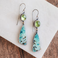 Opal Wood, Peridot, 18k Balance Earrings
