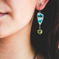 Opal Wood, Peridot, 18k Dot Earrings
