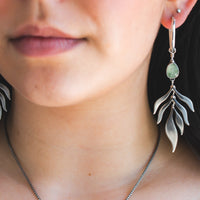 Prehnite Botanical Fern Hoop Earrings
