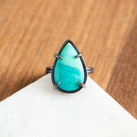 Size 8.5 | Opalized Wood Teardrop Ring - The Artisan's Bench