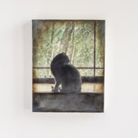 Cat Silhouette/Window | 6x8 Encaustic