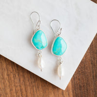 Chilean Turquoise & Pearl Earrings no.2