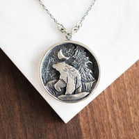 Bear Night Sky Hand Carved Charm Necklace