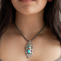 Kingman Turquoise Feather Necklace no.2
