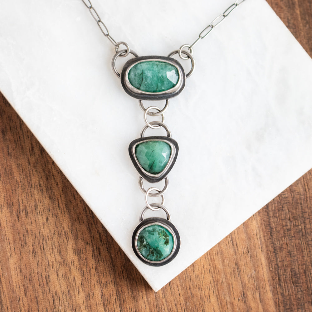 Emerald Triple Stone Necklace
