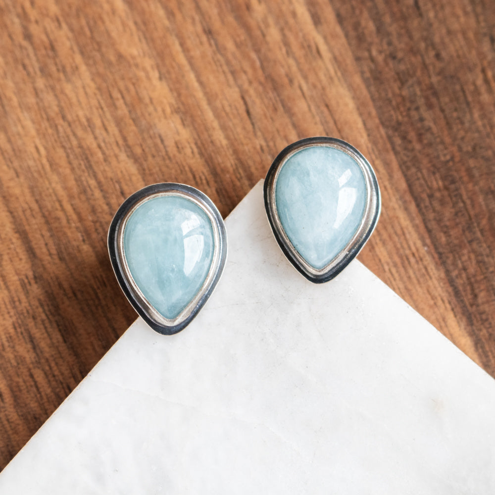 Aquamarine Teardrop Stud Earrings
