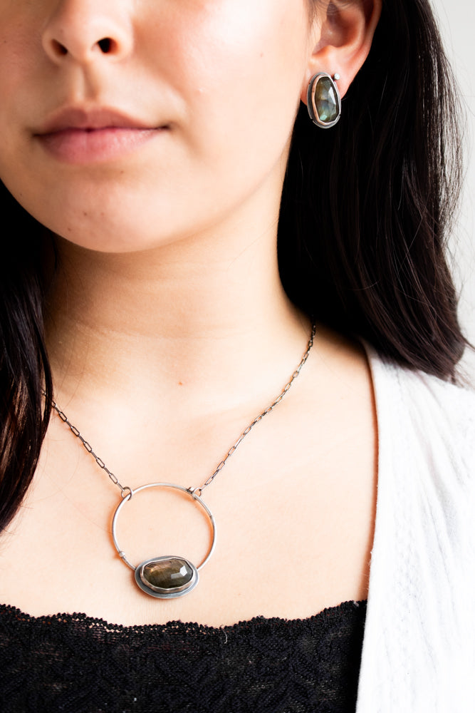 Labradorite Oval Stud Earrings