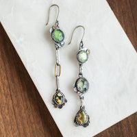 Green Three Stone Asymmetrical Earrings