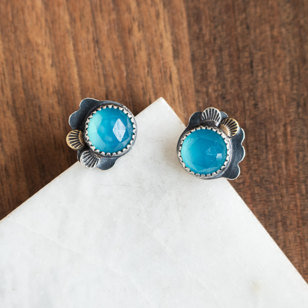 Chalcedony Mixed Metal Lace Stud Earrings