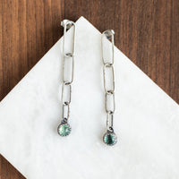 Teal Kyanite Chain Stud Earrings