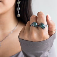 Size 7.5 | Moss Agate Metal Lace Ring no.1