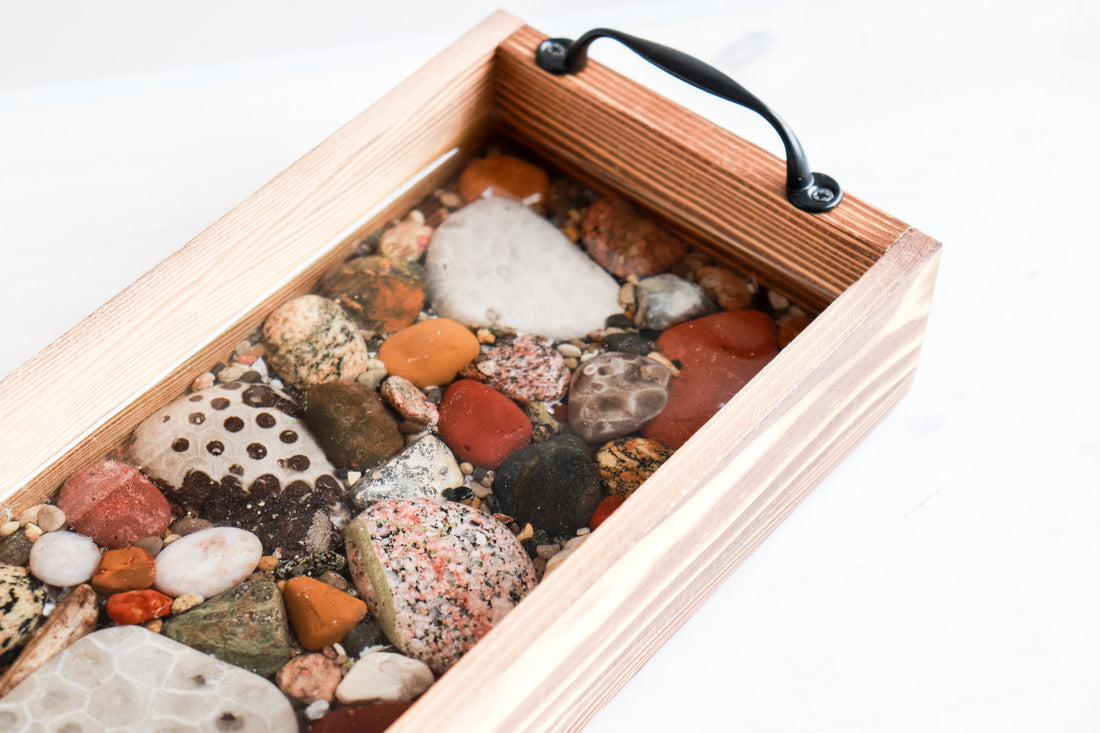 5x16 Rectangle Tray in Natural | Michigan Stones in Resin