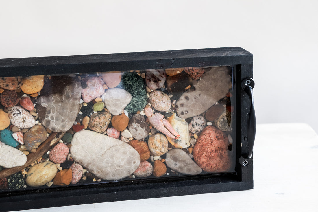 5x16 Rectangle Tray in Black | Michigan Stones in Resin