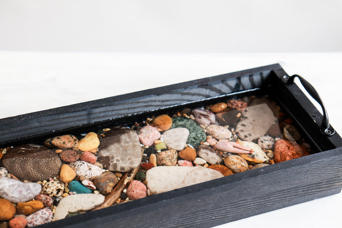 5x16 Rectangle Tray in Black | Michigan Stones in Resin